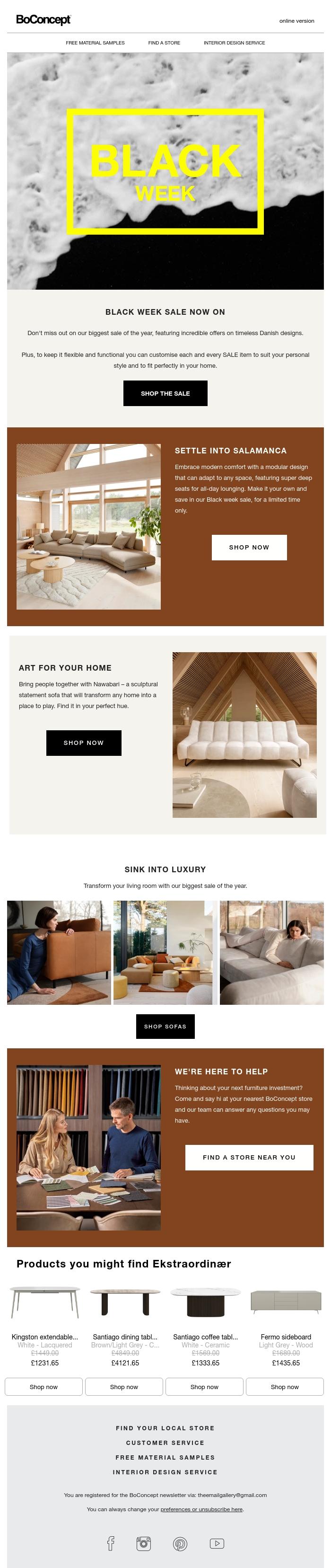 Email Design Inspiration from BoConcept, Unmissable Black Week Savings