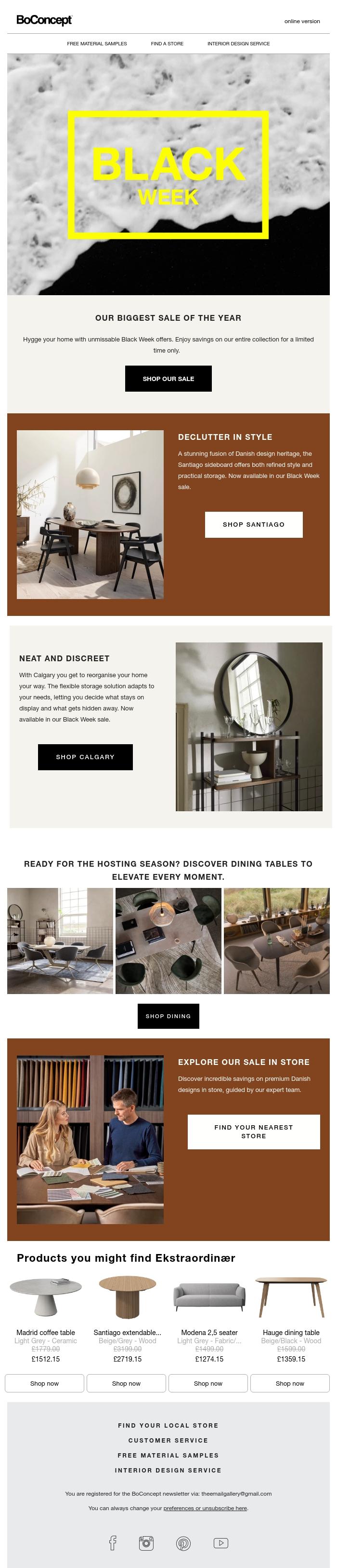 Email Design Inspiration from BoConcept, Black Week Offers