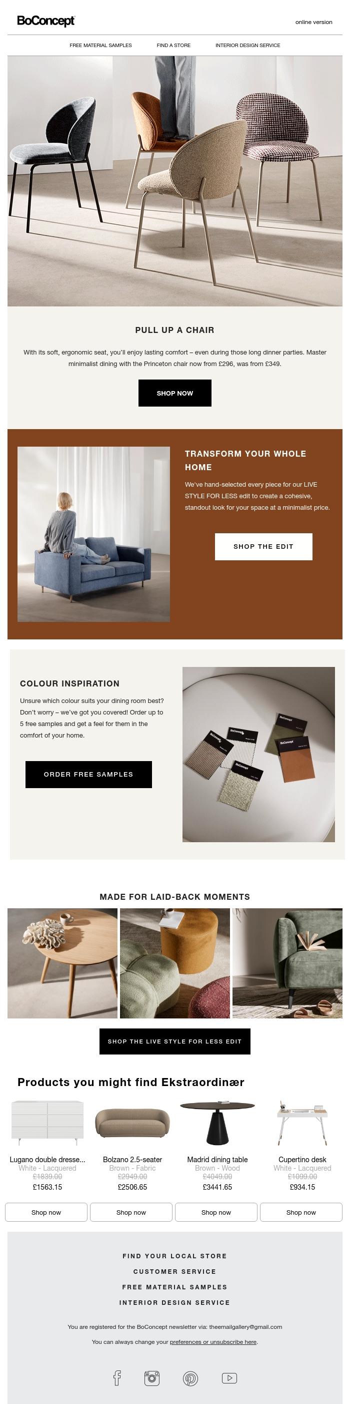 Email Design Inspiration from BoConcept, Princeton Chair: Black Week Sale
