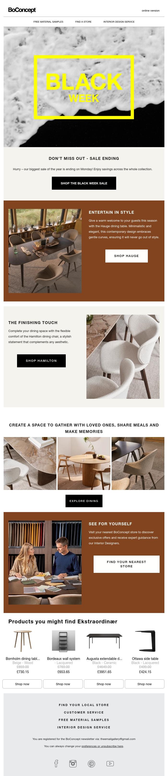 Email Design Inspiration from BoConcept, Hurry! Black Week Ends Soon