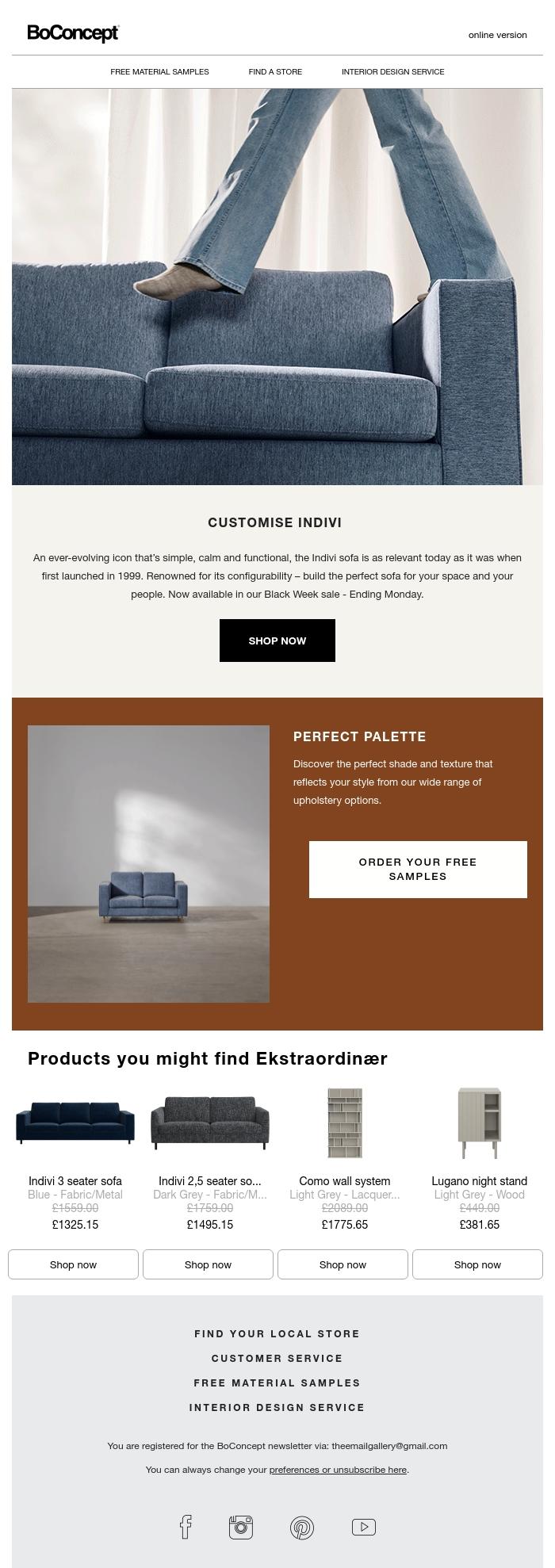 Email Design Inspiration from BoConcept, Danish Design Icons: Black Week Sale