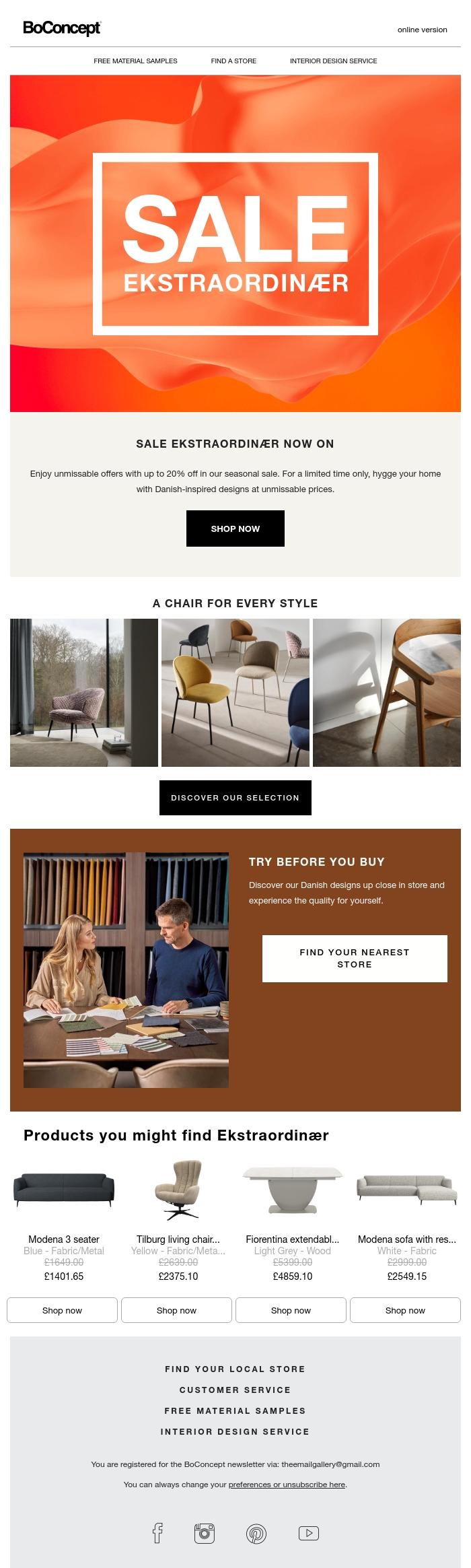 Email Design Inspiration from BoConcept, Our Sale Is Now On