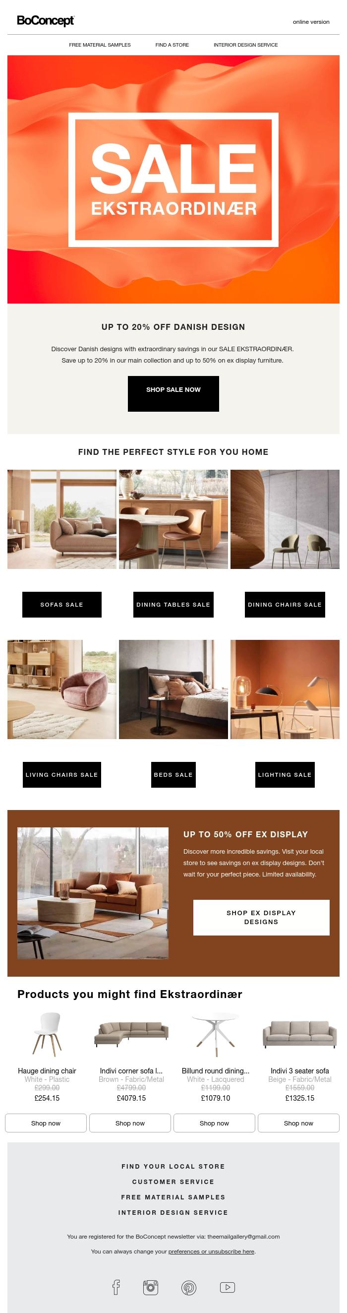 Email Design Inspiration from BoConcept, Danish Design Sale