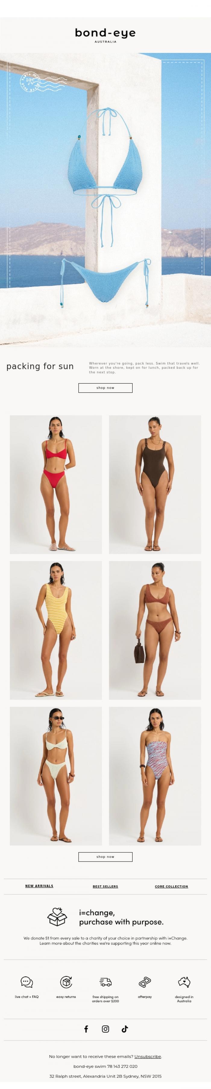 Email Design Inspiration from bond-eye swim, somewhere warm