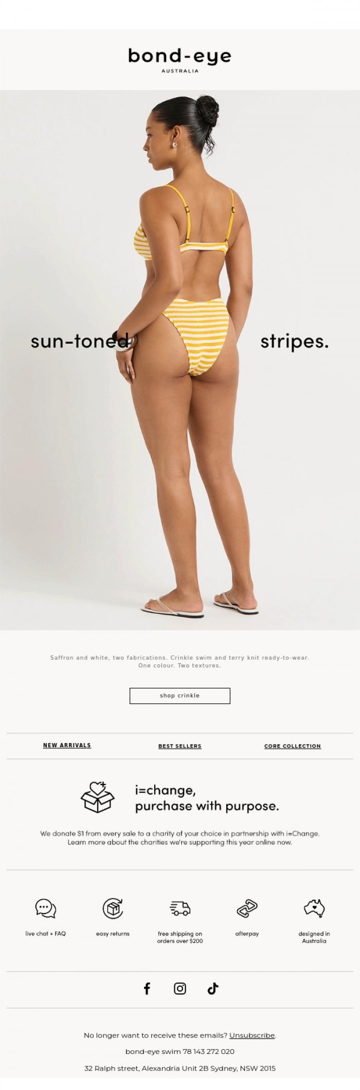 Email Design Inspiration from bond-eye swim, sun-toned stripes