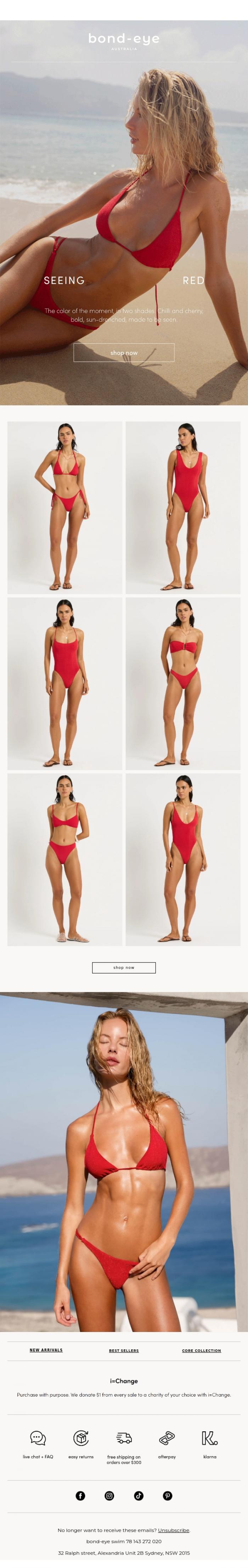Email Design Inspiration from bond-eye swim, dressed in red