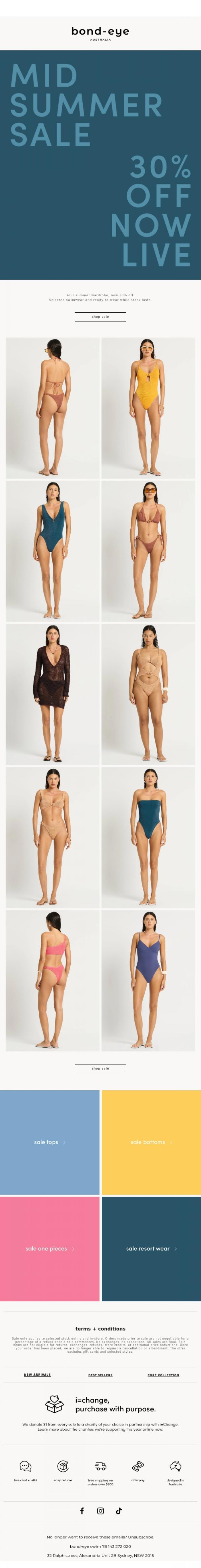 Email Design Inspiration from bond-eye swim, mid summer sale
