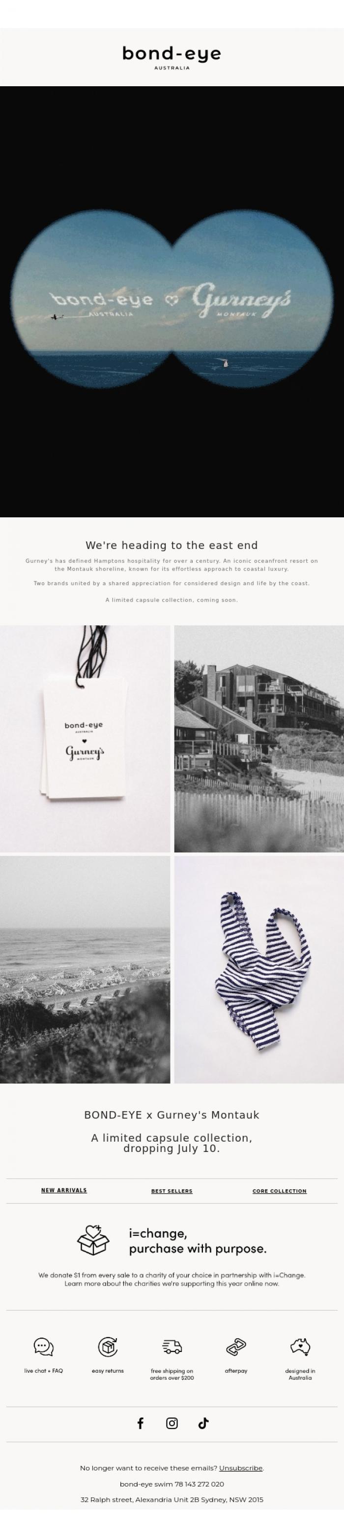 Email Design Inspiration from bond-eye swim, bond-eye x gurney's coming soon