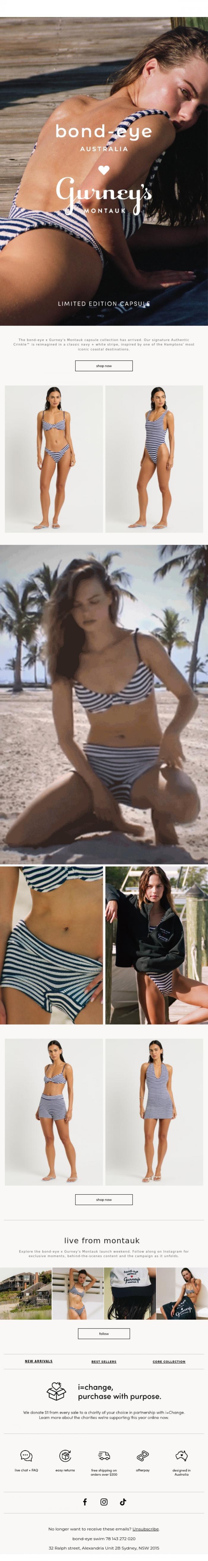 Email Design Inspiration from bond-eye swim, bond-eye x gurney's capsule collection