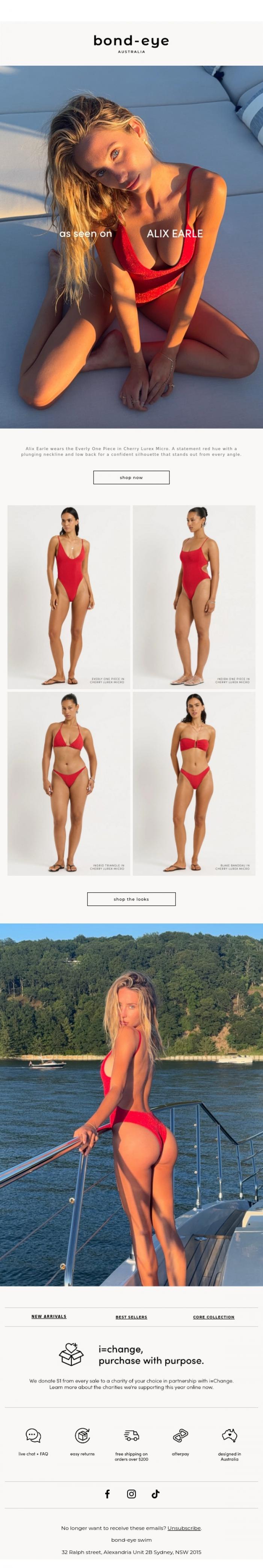 Email Design Inspiration from bond-eye swim, As seen on Alix Earle