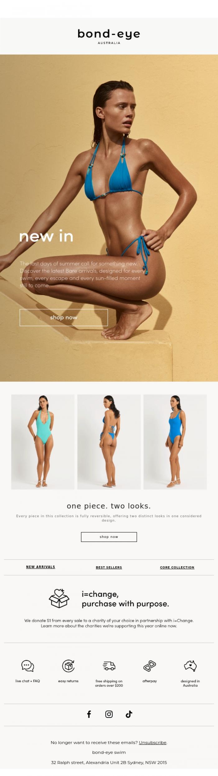 Email Design Inspiration from bond-eye swim, new swim, two ways