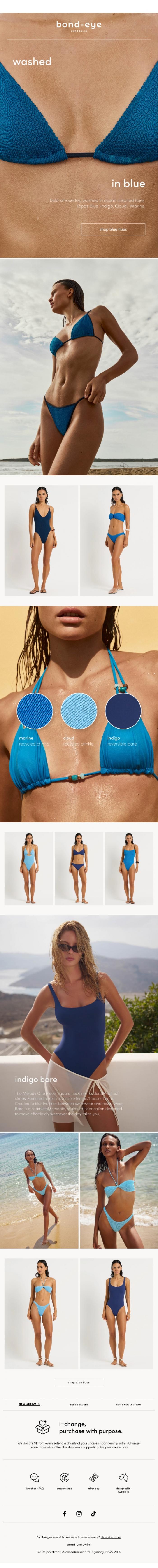 Email Design Inspiration from bond-eye swim, washed in blue