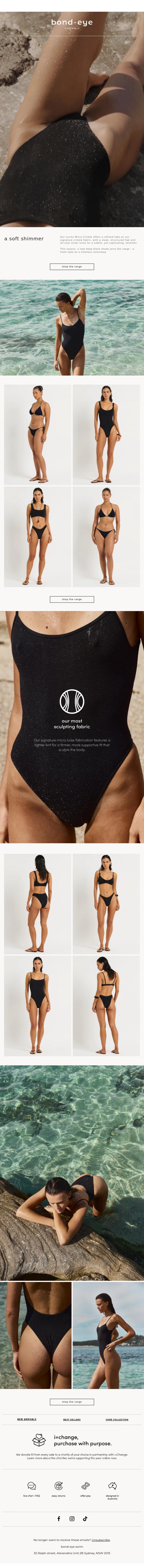 Email Design Inspiration from bond-eye swim, a subtle shimmer