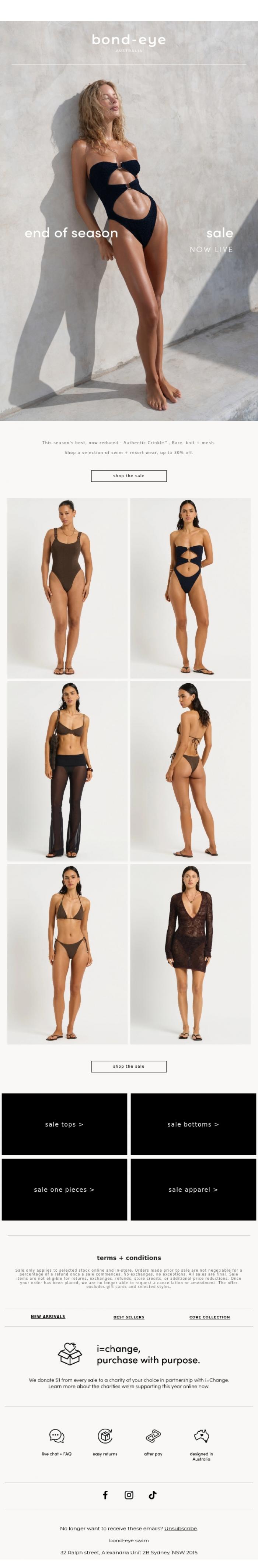 Email Design Inspiration from bond-eye swim, swim + resort, now on sale