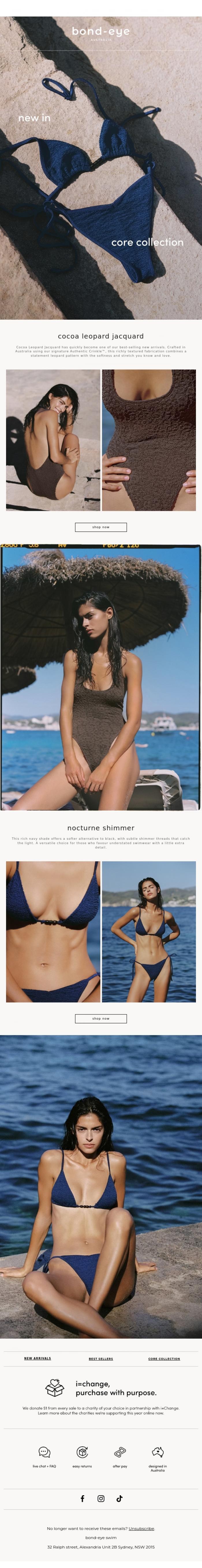 Email Design Inspiration from bond-eye swim, cocoa leopard jacquard + nocturne shimmer
