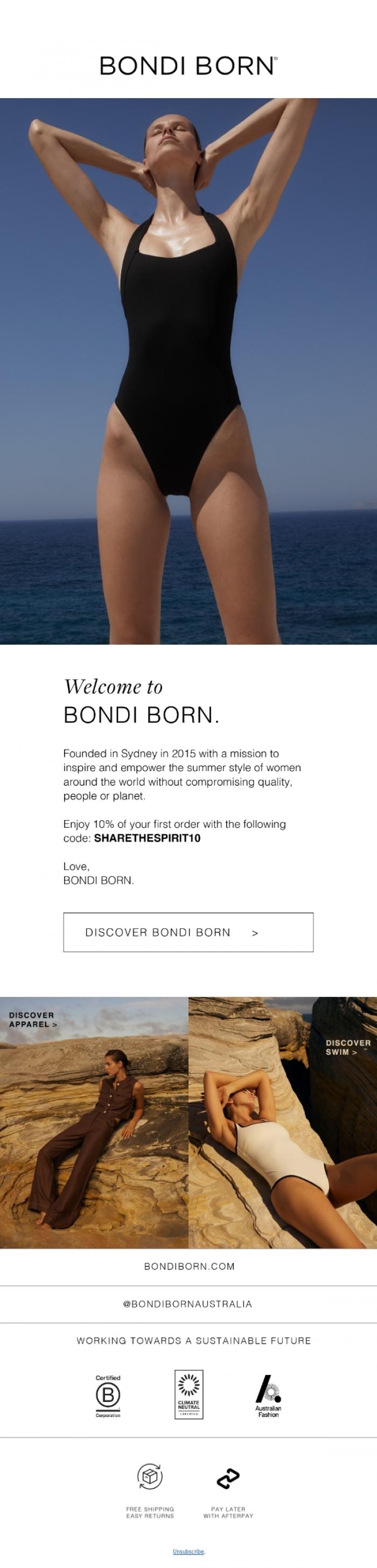 Email Design Inspiration from BONDI BORN, Welcome to BONDI BORN.