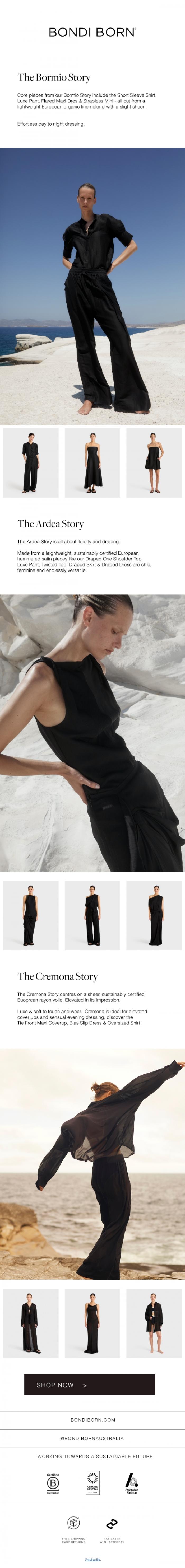 Email Design Inspiration from BONDI BORN, Effortlessly Chic Black Essentials