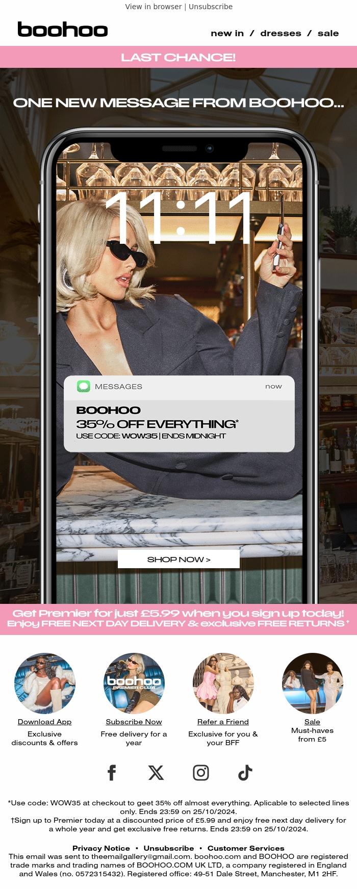 Email Design Inspiration from boohoo, Exclusive 35% Off Ends Soon