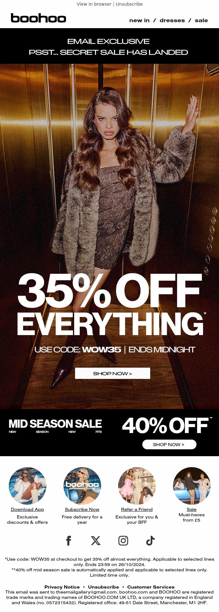 Email Design Inspiration from boohoo, Don't Tell Anyone...