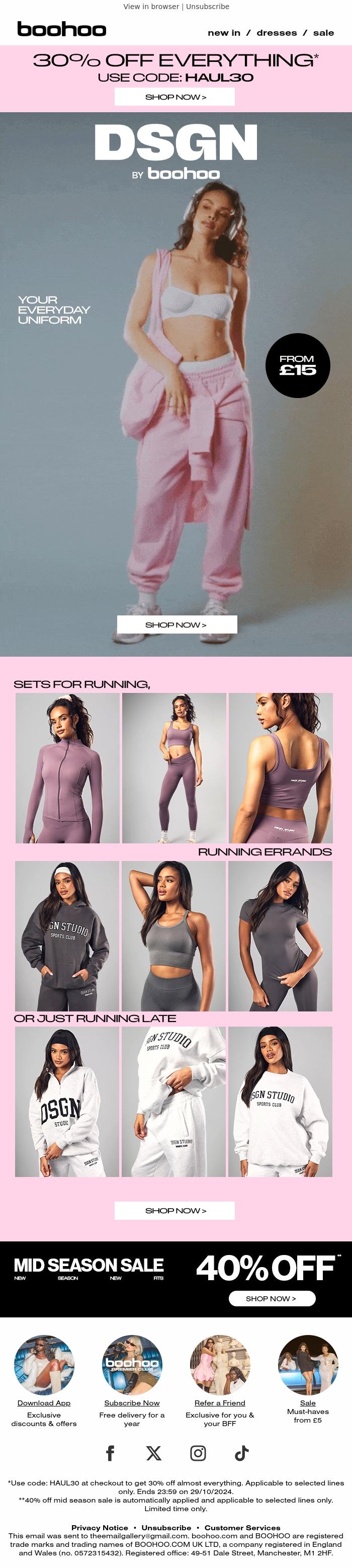 Email Design Inspiration from boohoo, Core Activewear Classics 🤸&zwj;♀️