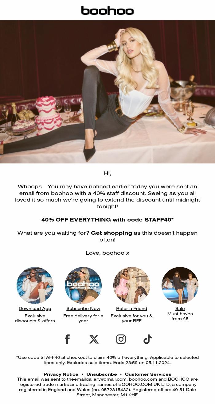Email Design Inspiration from boohoo, Whoops...