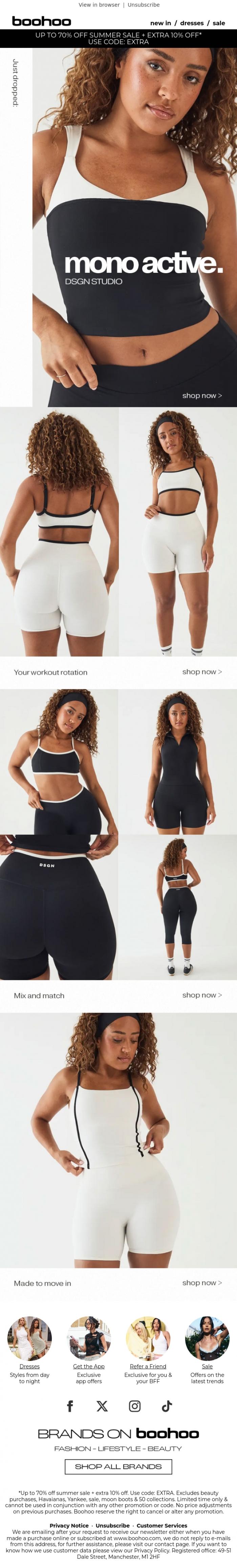 Email Design Inspiration from boohoo, Just dropped: Mono Active ⚡
