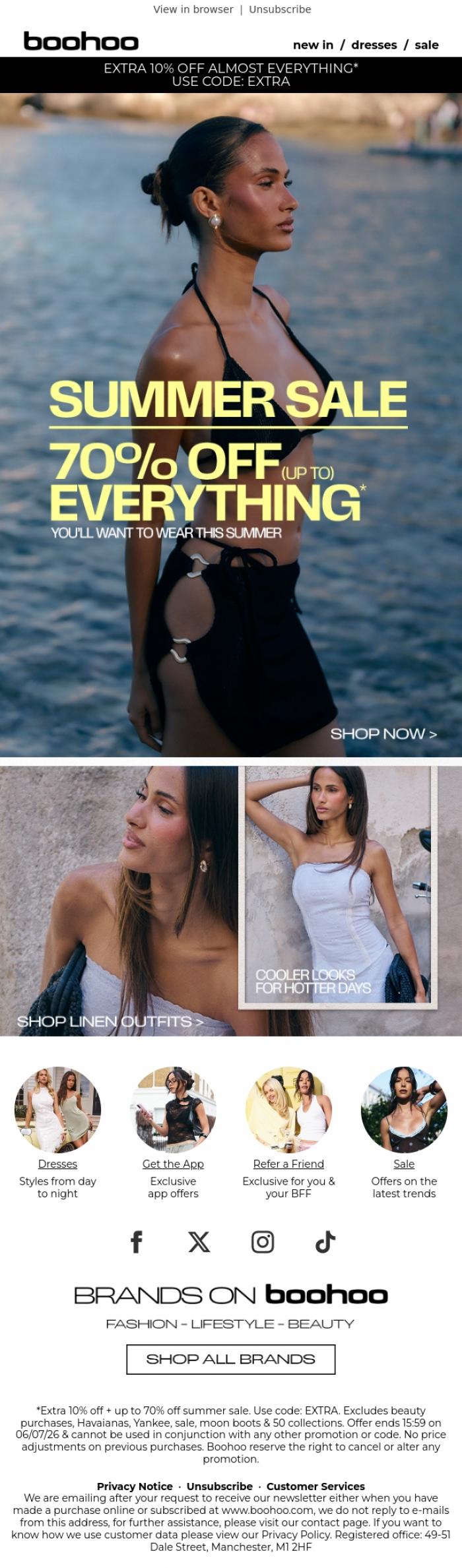 Email Design Inspiration from boohoo, Up to 70% off summer!? 😍
