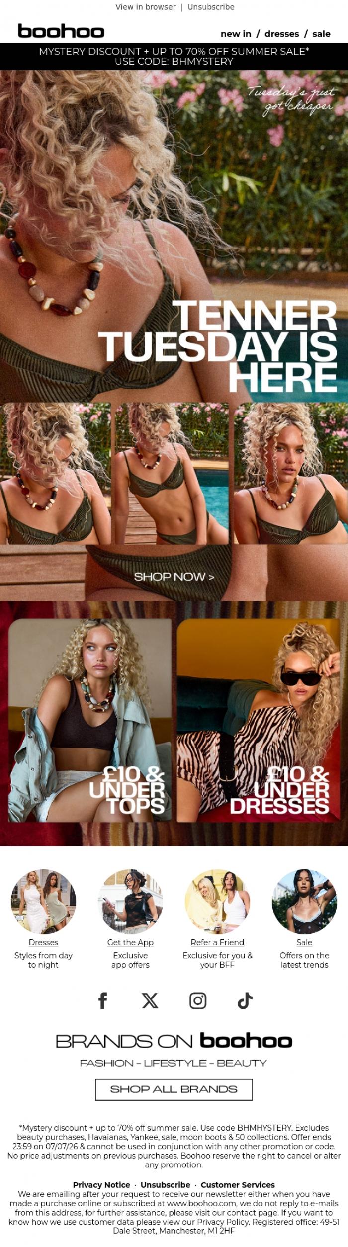 Email Design Inspiration from boohoo, Tenner Tuesday is back 💵