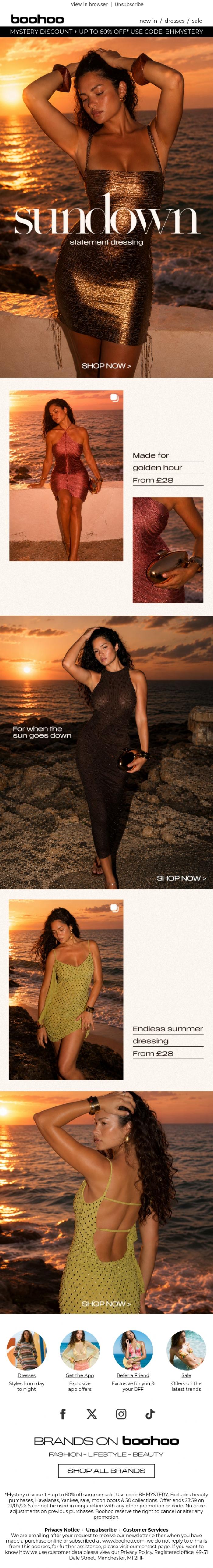 Email Design Inspiration from boohoo, Just launched: Sundown 🧡