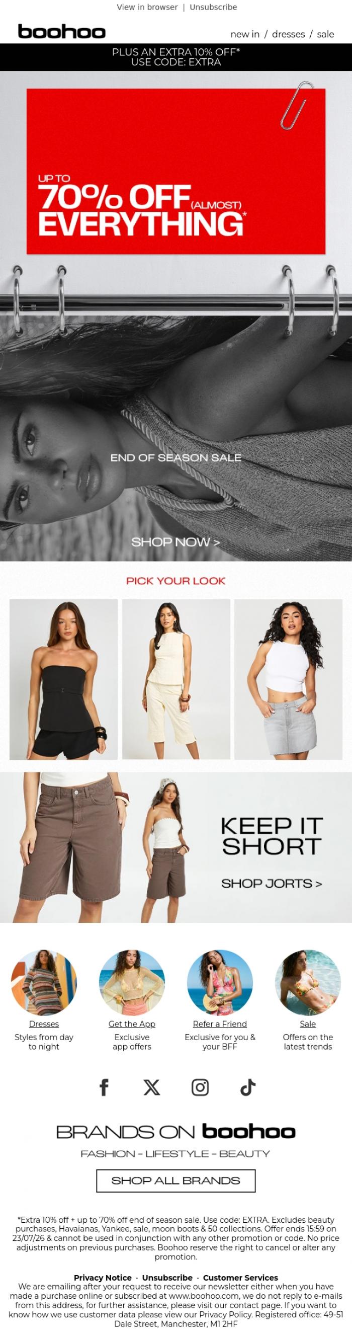 Email Design Inspiration from boohoo, LIVE: End of season sale 🚨