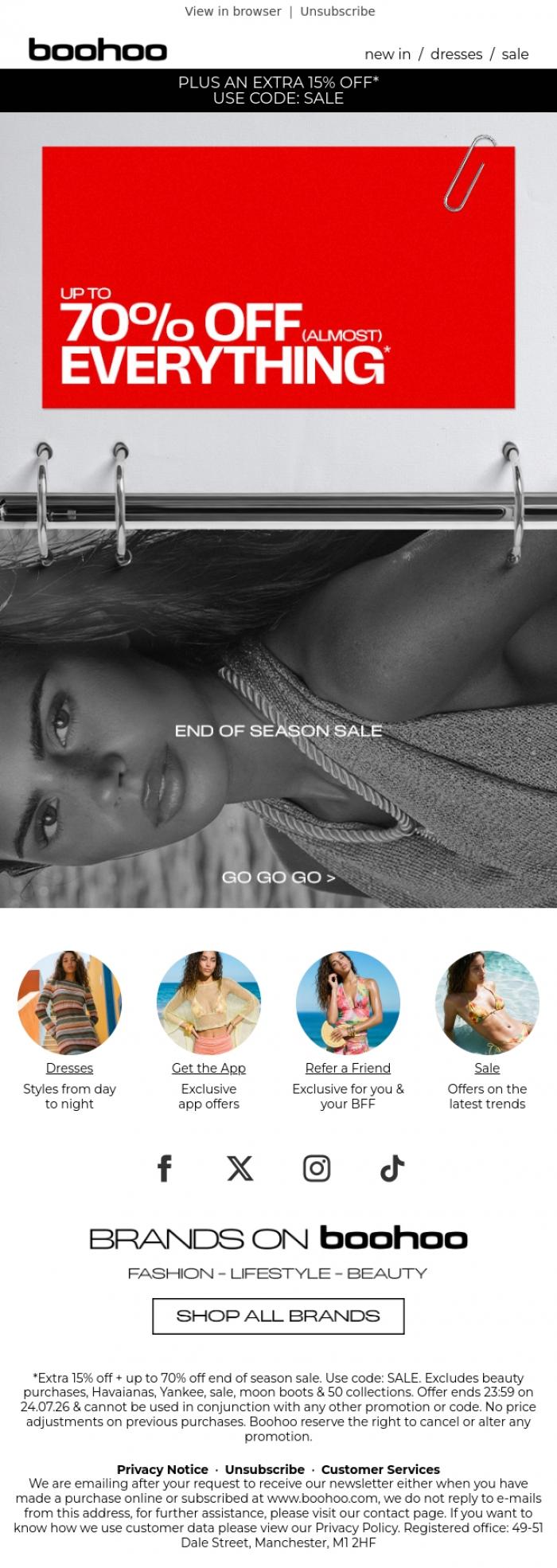 Email Design Inspiration from boohoo, End of season sale Is calling ☎️