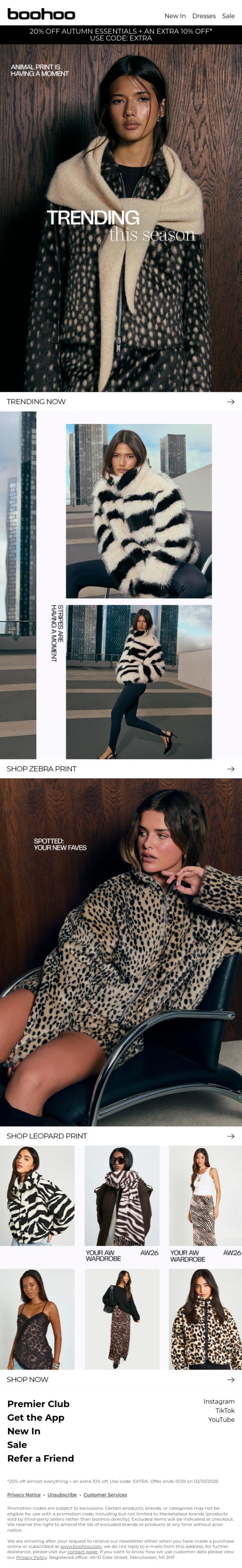 Email Design Inspiration from boohoo, Trending: Animal Prints ❤️&zwj;🔥