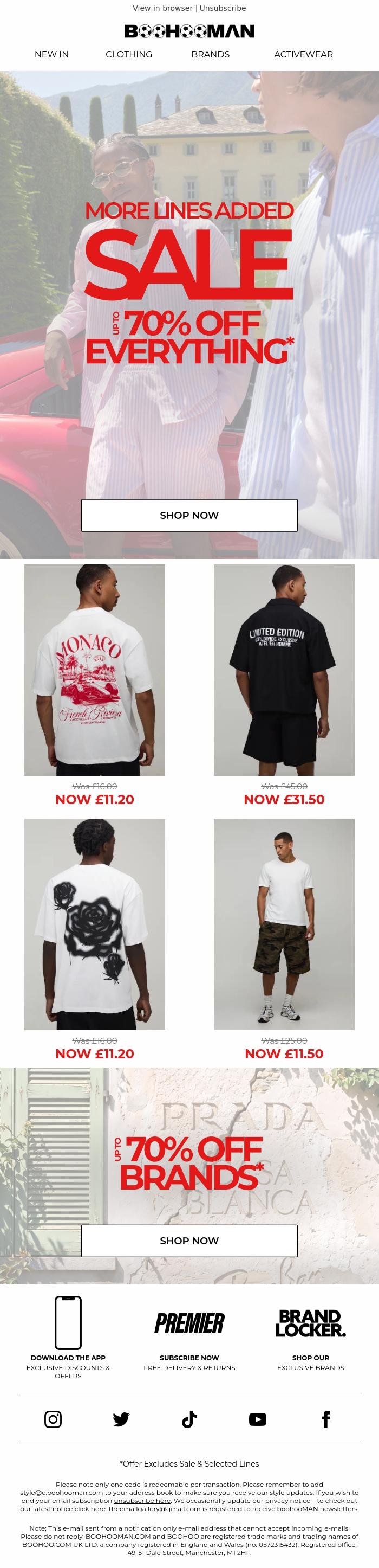 Email Design Inspiration from boohooMAN, SALE | MORE LINES ADDED