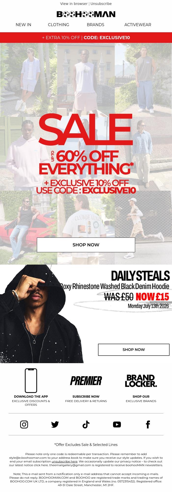 Email Design Inspiration from boohooMAN, Up to 60% off just got bigger