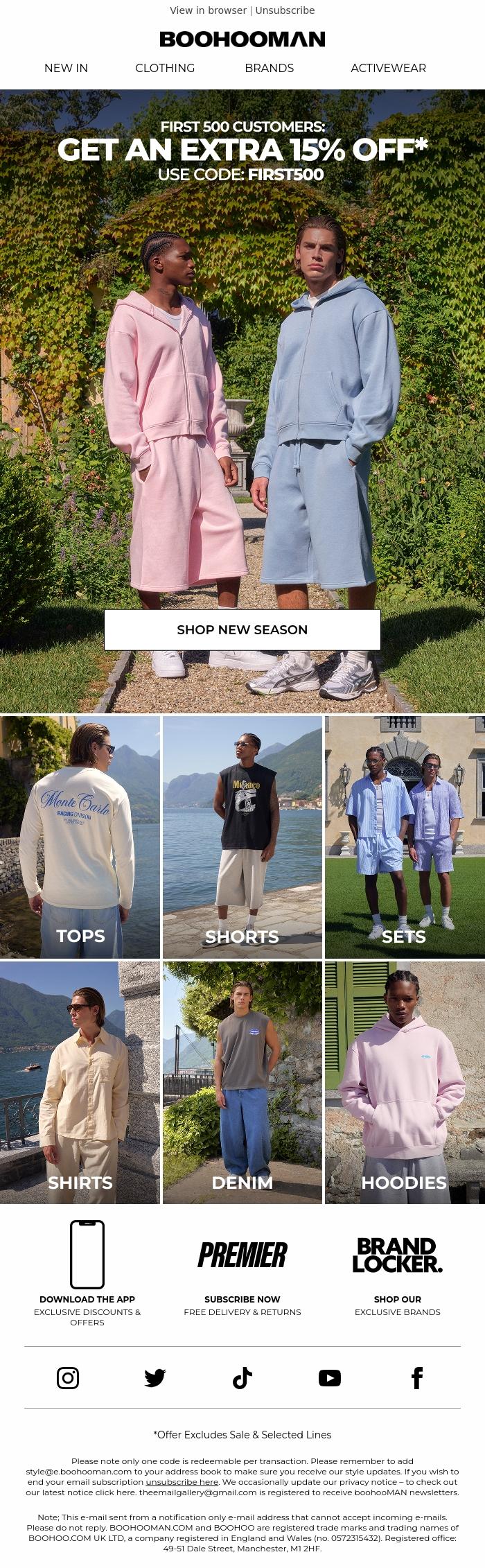 Email Design Inspiration from boohooMAN, First 500 Customer Get....