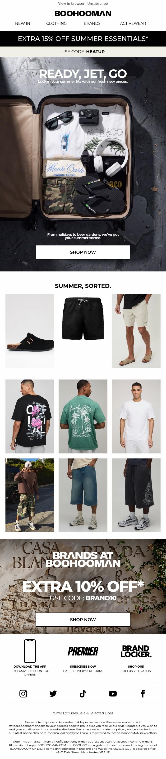 Email Design Inspiration from boohooMAN, Ready, Jet, Go