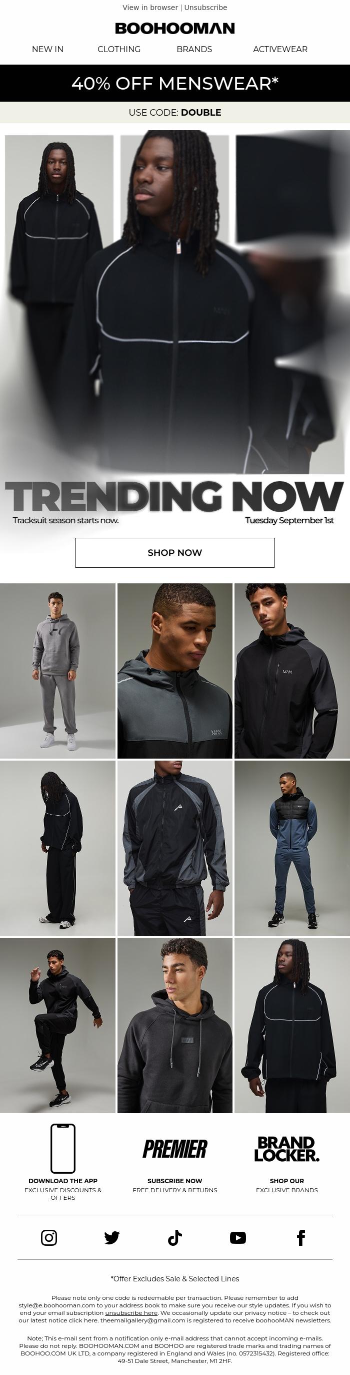 Email Design Inspiration from boohooMAN, Tracksuit SZN