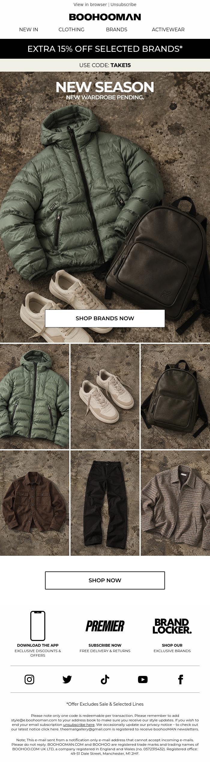 Email Design Inspiration from boohooMAN, New Season Brands