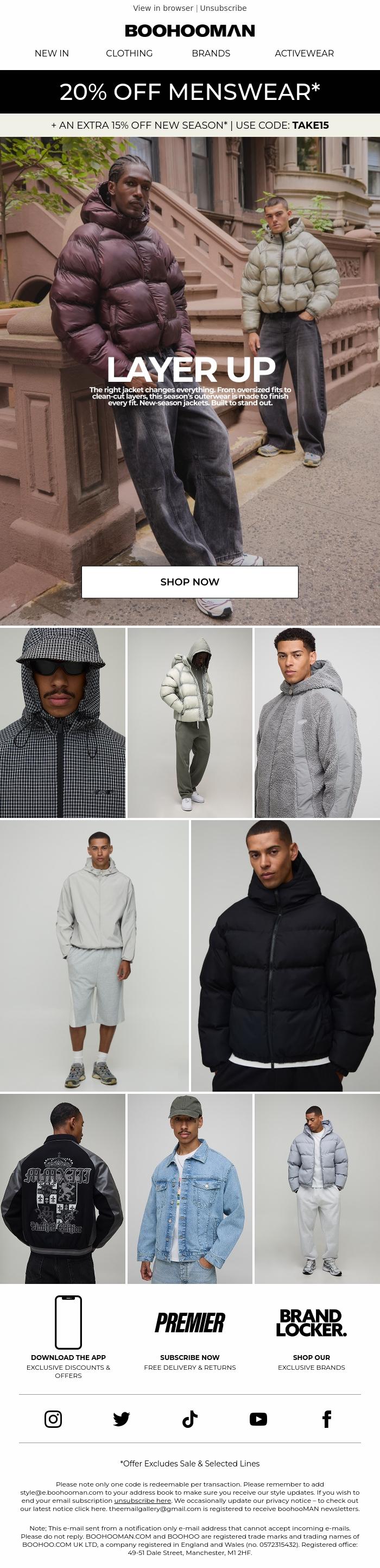 Email Design Inspiration from boohooMAN, Layer Up