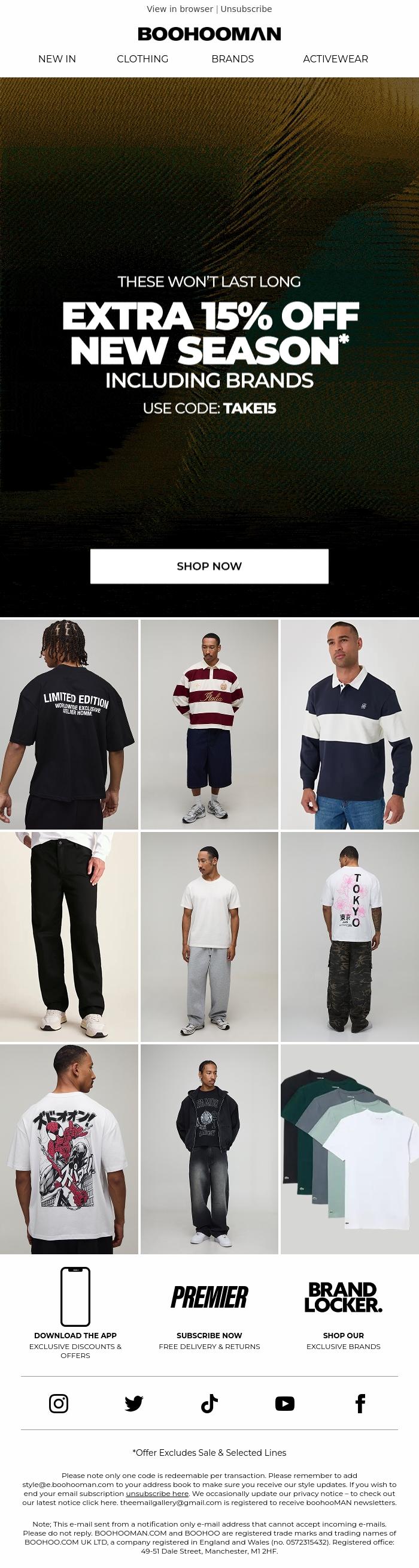 Email Design Inspiration from boohooMAN, Extra 15% Off Your Order