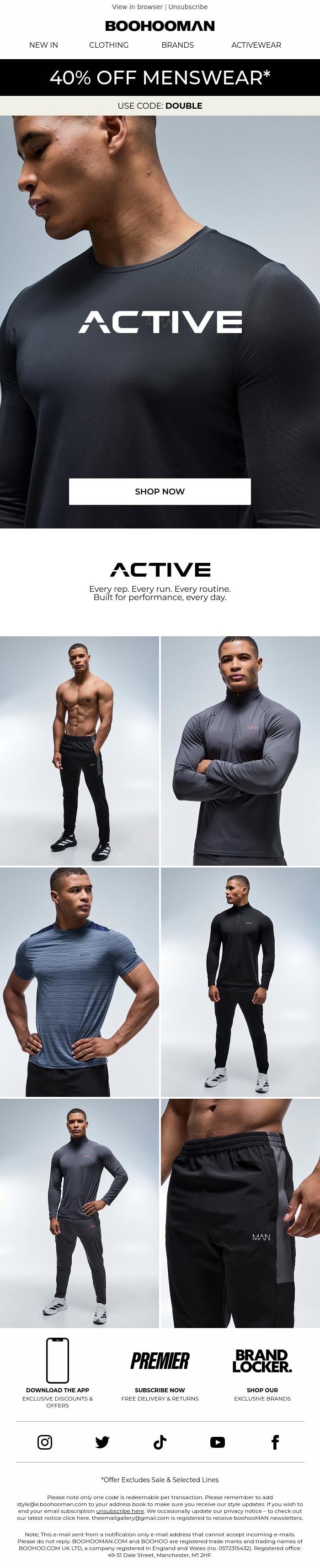 Email Design Inspiration from boohooMAN, New: Activewear