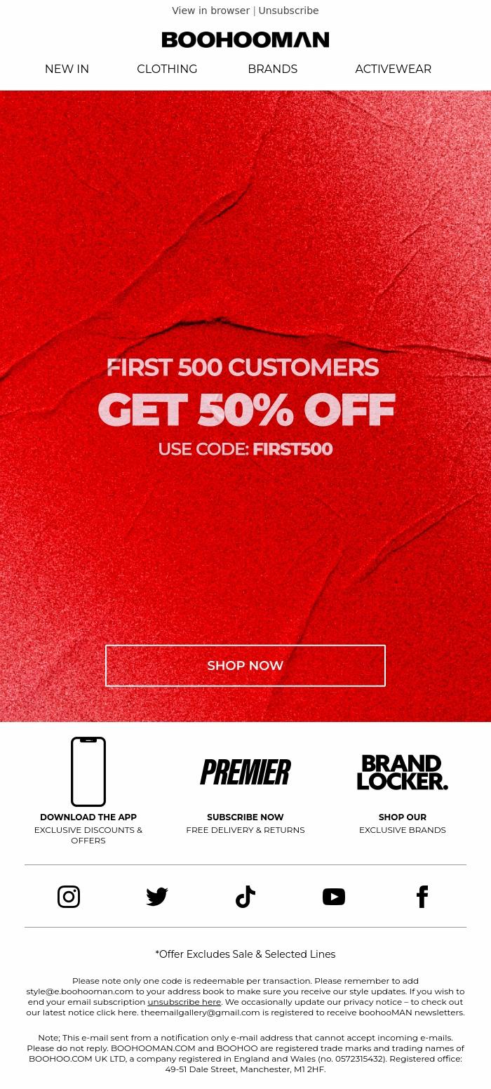 Email Design Inspiration from boohooMAN, First 500 Is Back