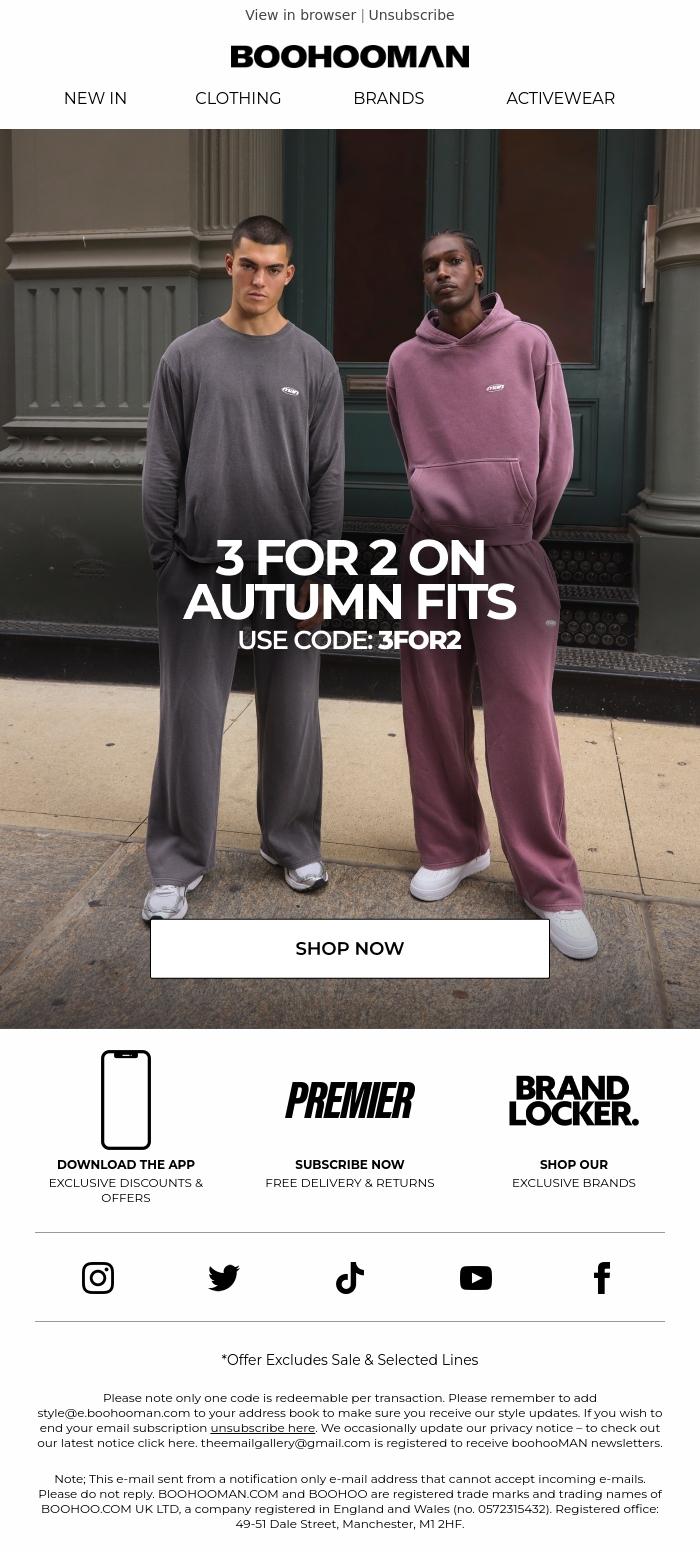Email Design Inspiration from boohooMAN, 3 For 2 On Autumn Fits