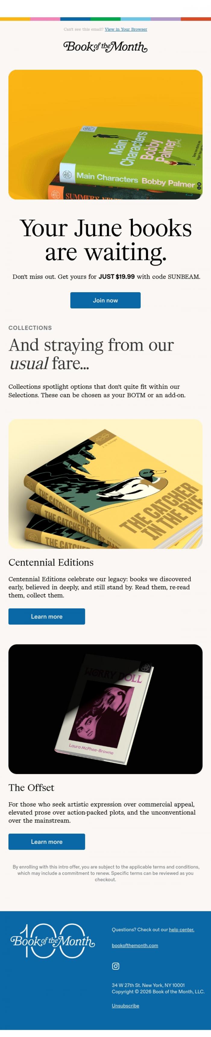 Email Design Inspiration from Book of the Month, ICYMI: June books are in.