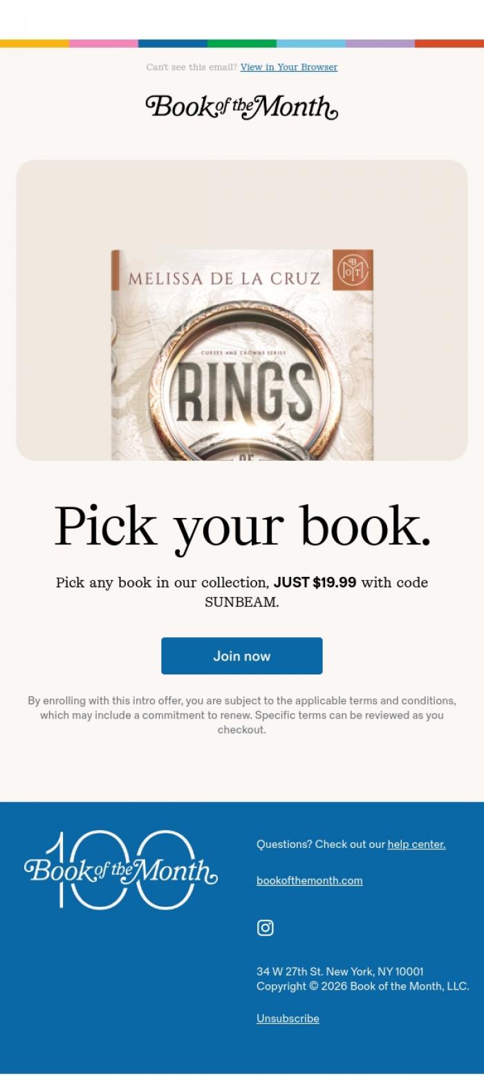 Email Design Inspiration from Book of the Month, Any book for $19.99.