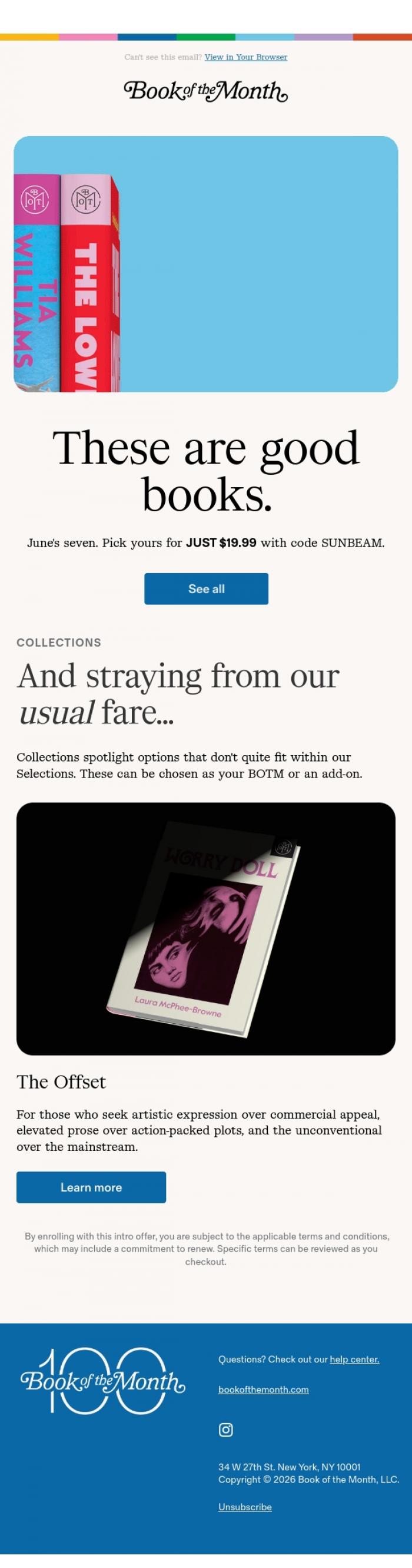 Email Design Inspiration from Book of the Month, Seven books not to miss.