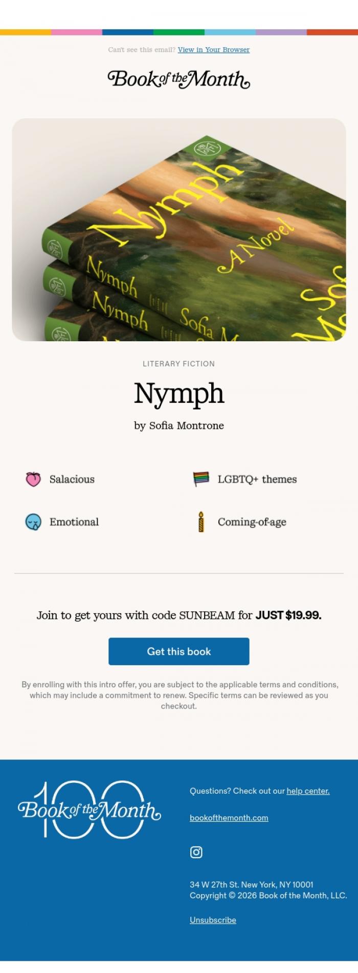 Email Design Inspiration from Book of the Month, A dreamlike debut. A queer coming of age.