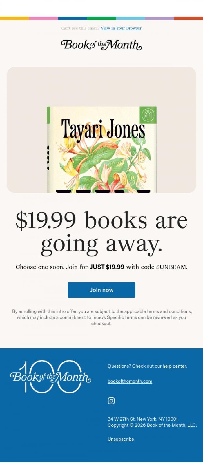 Email Design Inspiration from Book of the Month, $19.99 books are leaving.