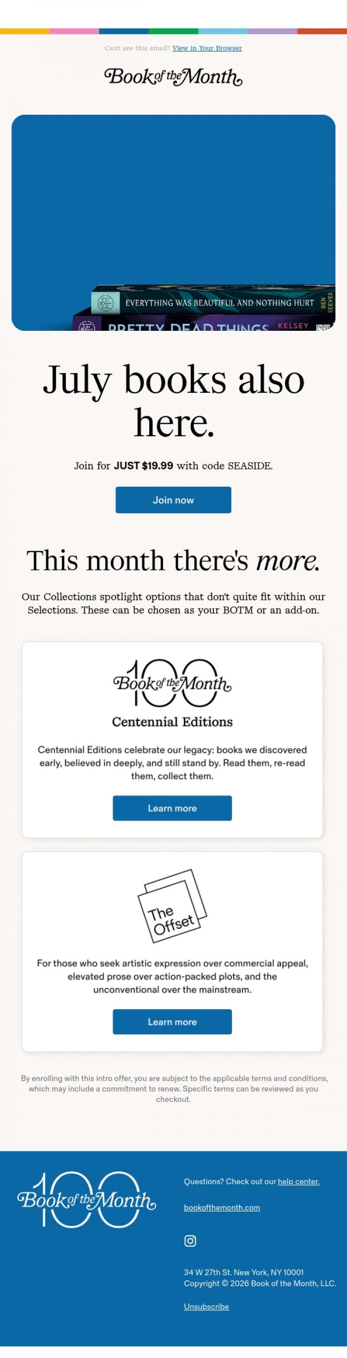 Email Design Inspiration from Book of the Month, July books are waiting...