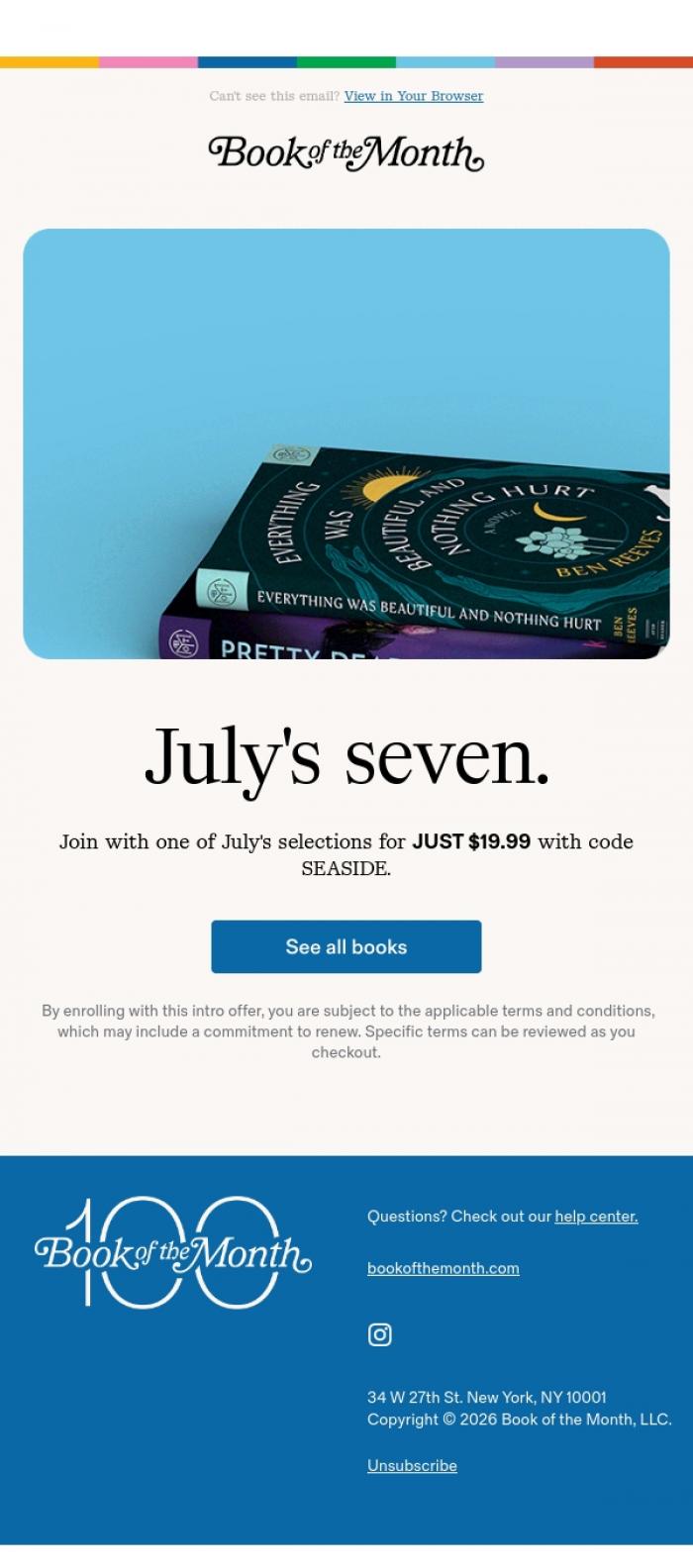 Email Design Inspiration from Book of the Month, Check out our July picks.